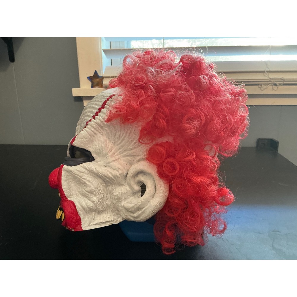 Evil Clown Mask Red Curly Hair Halloween Horror Costume MASK154WHR - Picture 3 of 6